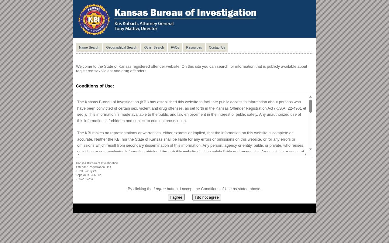 KBI registry photo source limits for Cowley County released inmates